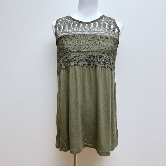 Maurice’s Olive Green Crochet Top Slub Sleeveless Tassel Back Tie Tank Top NWT - Picture 1 of 9